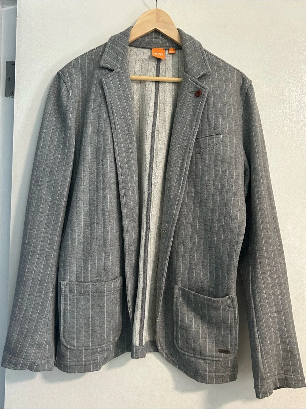 BOSS Gray Pinstripe Knit Blazer Sport Coat
